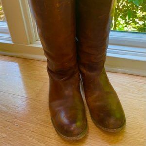 Women's Frye Boots Melissa Double Sole Button Lug Brown Pull On Size 9B